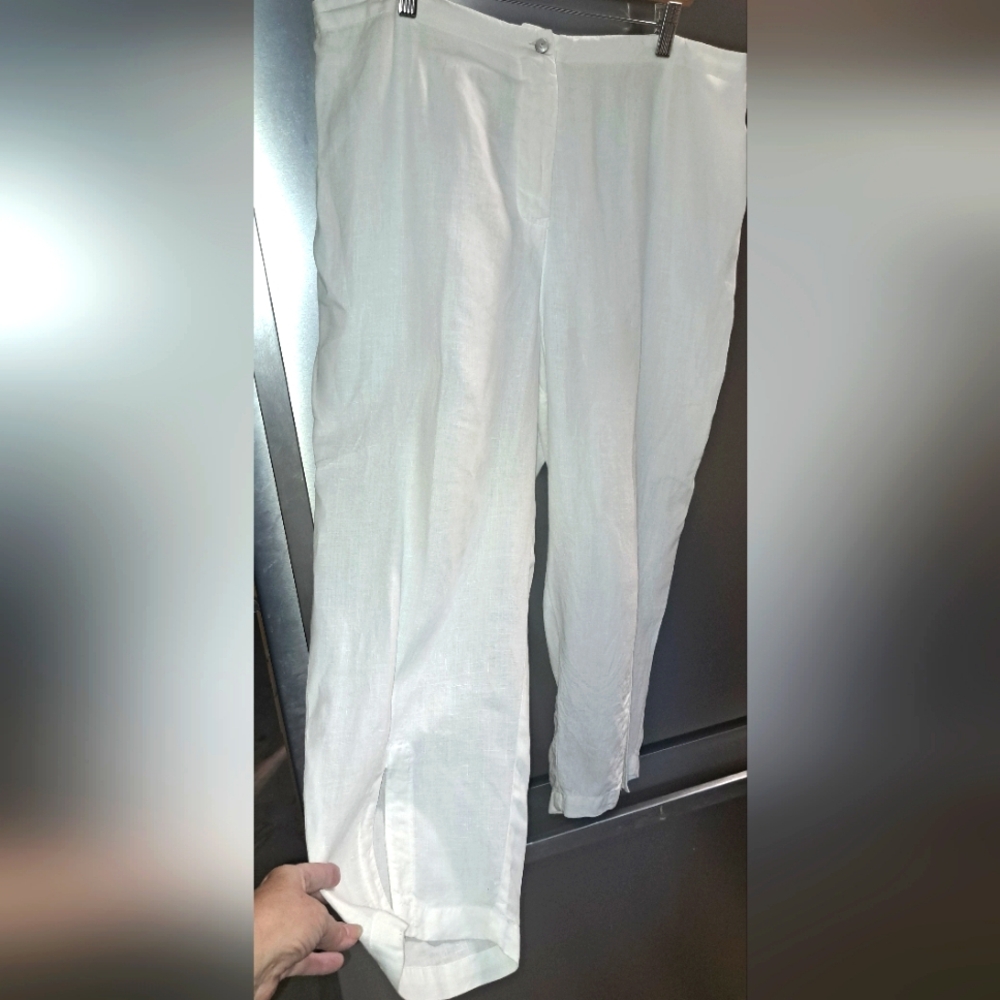 Johnny Was White Linen Tapered Leg Pants Split Front Hem Cropped Summer 1X
